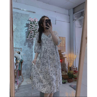 Đầm bầu hoa nhí xanh baby doll dễ thương