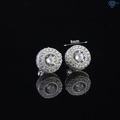 Khuyên tai bạc nam nụ tròn 8mm đính đá phong cách Hiphop nam tính, sang trọng BTA0099 - Trang Sức TNJ