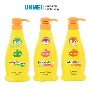 Sữa tắm gội wesser 2 in 1 500ml dành cho bé hương phấn/hổ phách/xạ hương