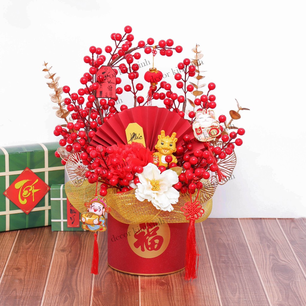 Chậu Đào Đông Trang Trí TẾT A28 May Mắn Tài Lộc – Handmade