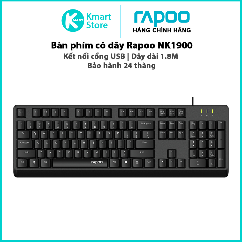 Bàn phím có dây Rapoo NK1900 | Chuột có dây Rapoo N200 | Kết nối cổng USB | gắn và chạy | Bảo hành 2