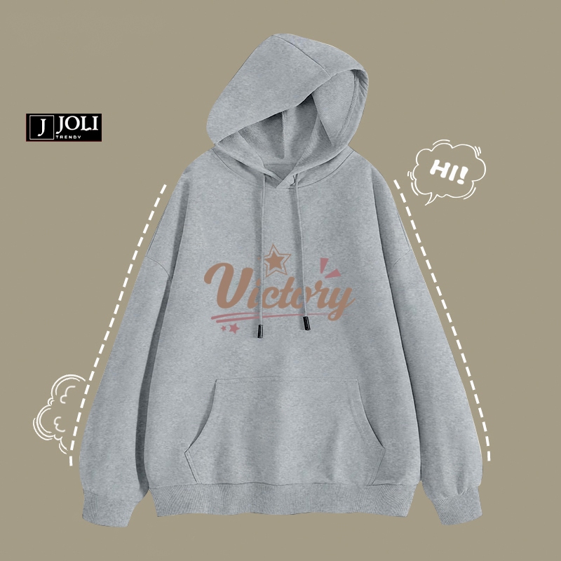 Áo Hoodie Victory Nam Nữ By JOLI Unisex Chất Nỉ Lót Bông Mũ 2 Lớp Form Rộng