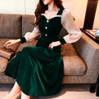Đầm Nhung Dáng Dài Tay Voan Trơn Kiểu Dáng Thanh Lịch Cho Nữ