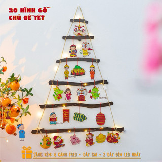Set cây gỗ treo tường decor tết độc đáo kèm set treo trang trí tết 2024