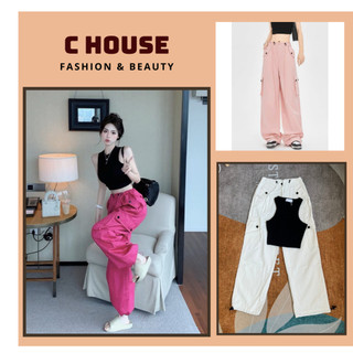 Quần Kaki ống suông túi hộp C-HOUSE kết hợp Ống Bo Kèm Dây Rút Cá Tính Freesize <60kg