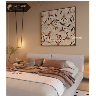 Tranh đơn vuông canvas cao cấp cổ điển vintage retro indochine cỏ lá cây nâu trắng đen trừu tượng trang trí phòng khách
