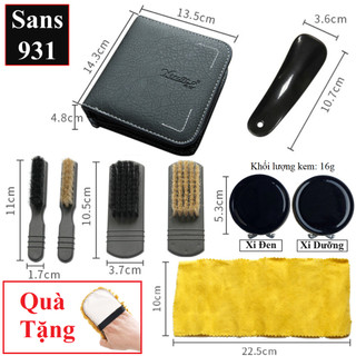 Bộ xi đánh giày da nam nữ Sans931 8 món đa năng xi giầy bàn chải giẻ lau đón gót dùng dưỡng sửa chữa cho túi ví xách