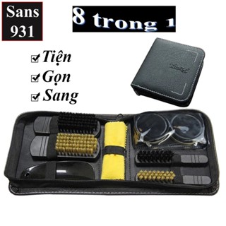Bộ đánh giày đẹp sang gọn Sans931 8 món bàn chải xi đen trắng bóng khăn cho giầy túi ví xách đồ da