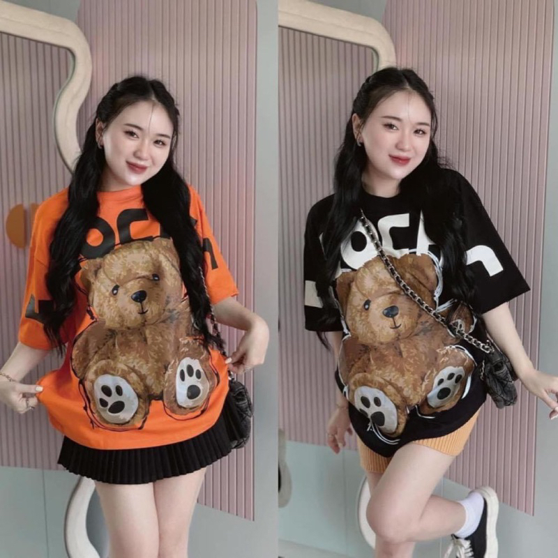 Áo phông cotton khô freesize form rộng 40-70kg  gấu nâu (ecochic) top nam nữ