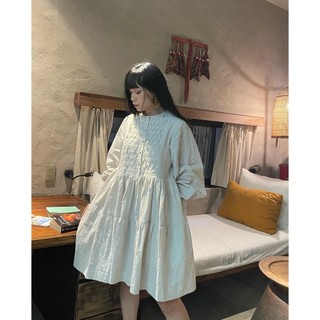 Đầm Babydoll ngắn xoè, tay phồng nút bọc, Linen cao cấp ( Màu trắng, đen, be)
