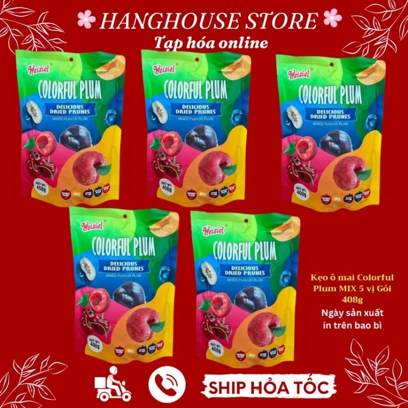  combo 5 gói Ô mai xí muội mix nhiều loại trái cây Plum Weisiel 408g  omai ngon: cherry việt quất mơ mận vàng mậ 