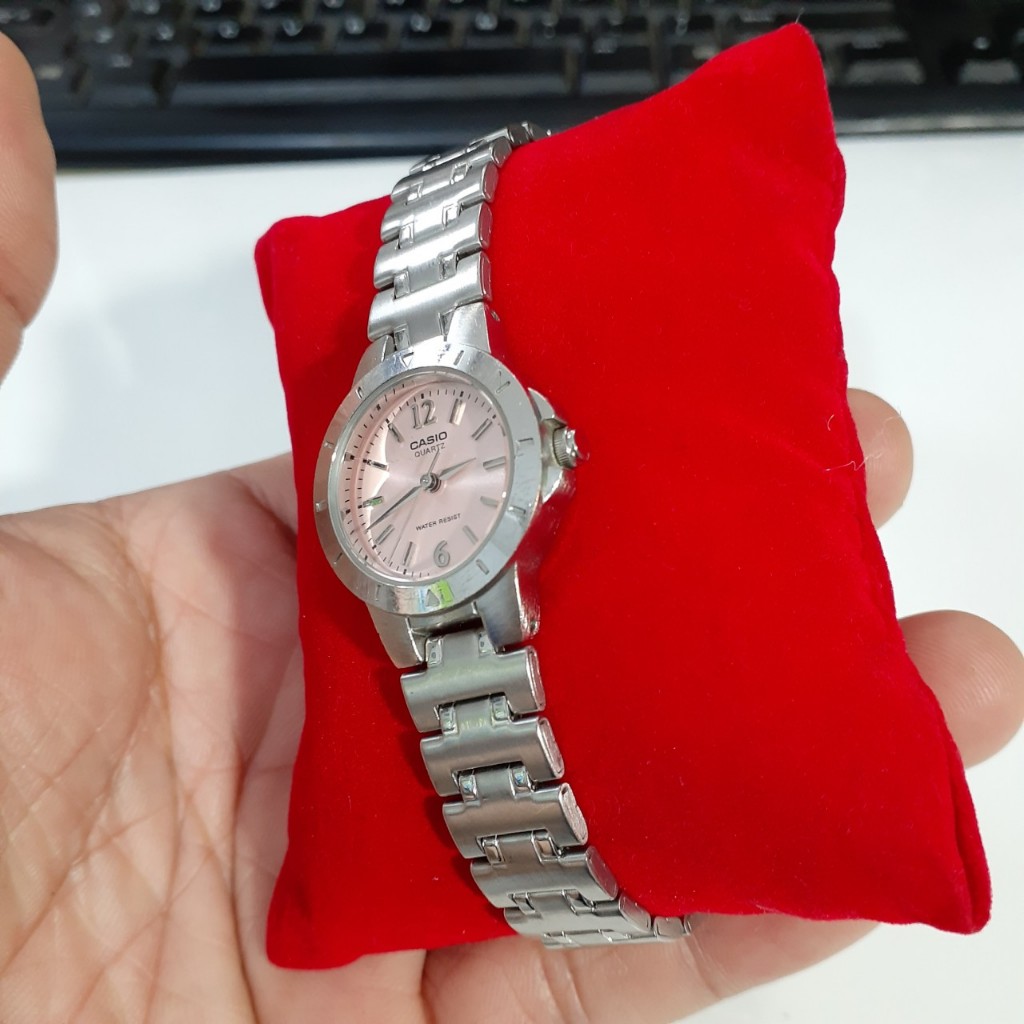 Đồng hồ nữ Casio chính hãng Mặt hồng dây thép 2 hand si Nhật