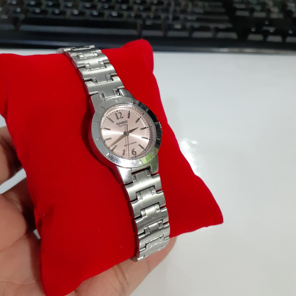 Đồng hồ nữ Casio chính hãng Mặt hồng dây thép 2 hand si Nhật