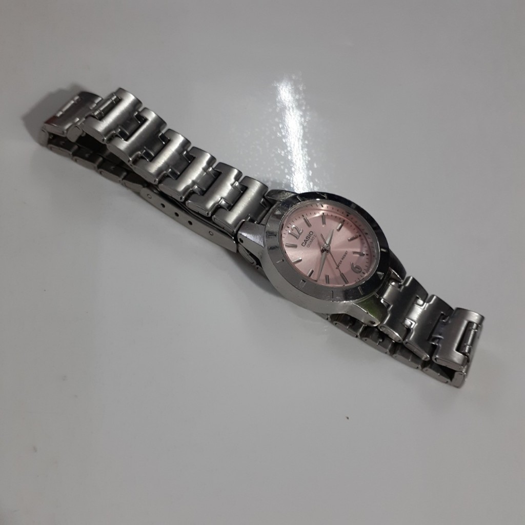 Đồng hồ nữ Casio chính hãng Mặt hồng dây thép 2 hand si Nhật