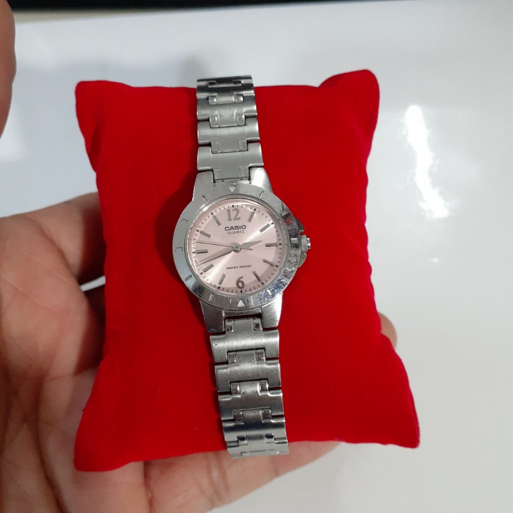 Đồng hồ nữ Casio chính hãng Mặt hồng dây thép 2 hand si Nhật