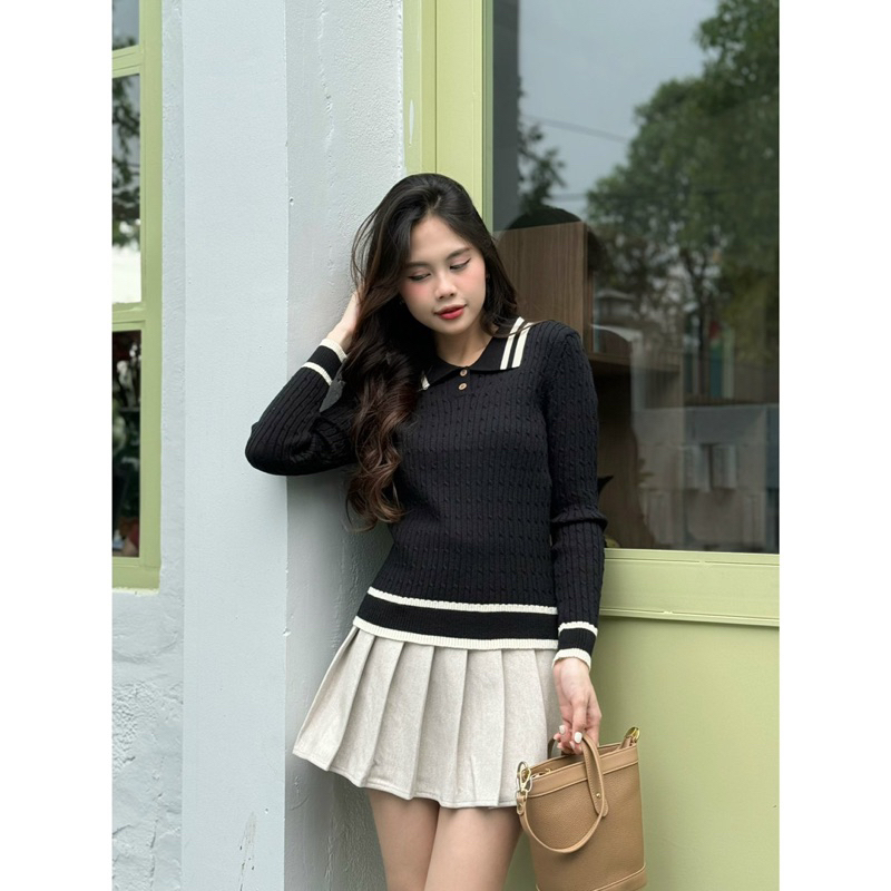 Áo Len PoLo - 5512 - Đan Xoắn - Viền - Tay Dài
