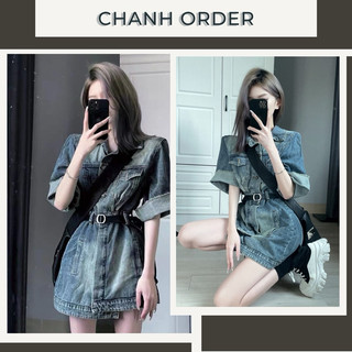 Đầm Jean Dáng Ngắn Cổ Sơ Mi Phối Nút Phong Cách Hàn Quốc