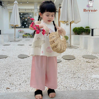 Bộ quần áo dài- Set áo dài sách nách cổ yếm bông sen dễ thương cho bé từ 8kg đến 20kg