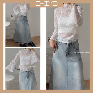 Áo kiểu ren hoa chiyo.sg tay loe dài kèm lót trong a344