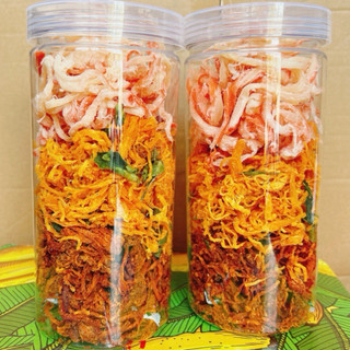 Khô mix 3 vị 300gr : khô gà lá chanh + khô bò sợi + mực sợi hấp dừa, đồ ăn vặt topshopsg