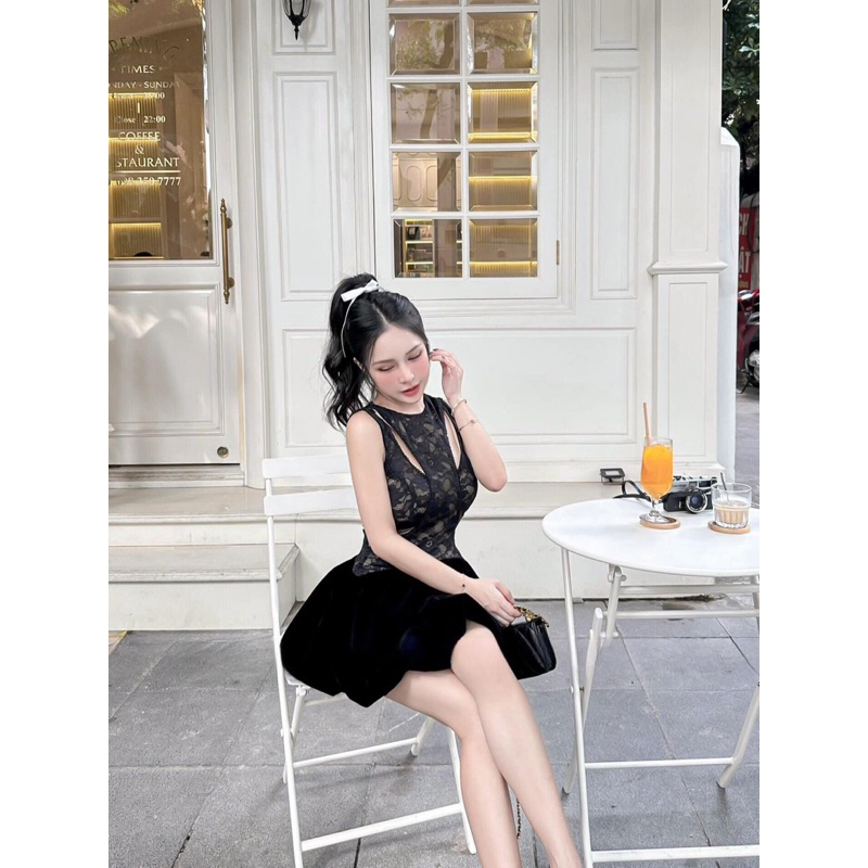 đầm ren khoét eo cách điệu