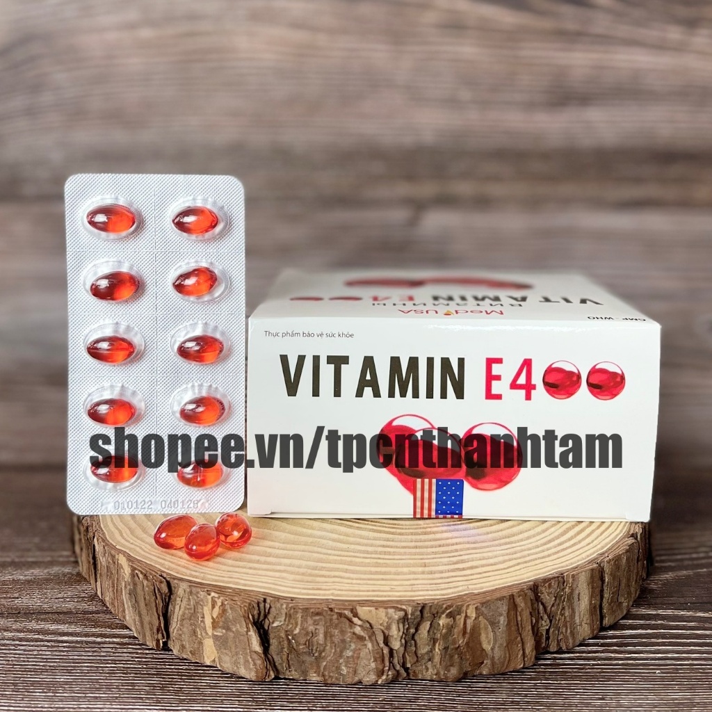 Viên uống VITAMIN E ĐỎ USA bổ sung vitamin E giúp làm đẹp da, trắng da, hồi phục da nhăn nheo- Hộp 100 viên