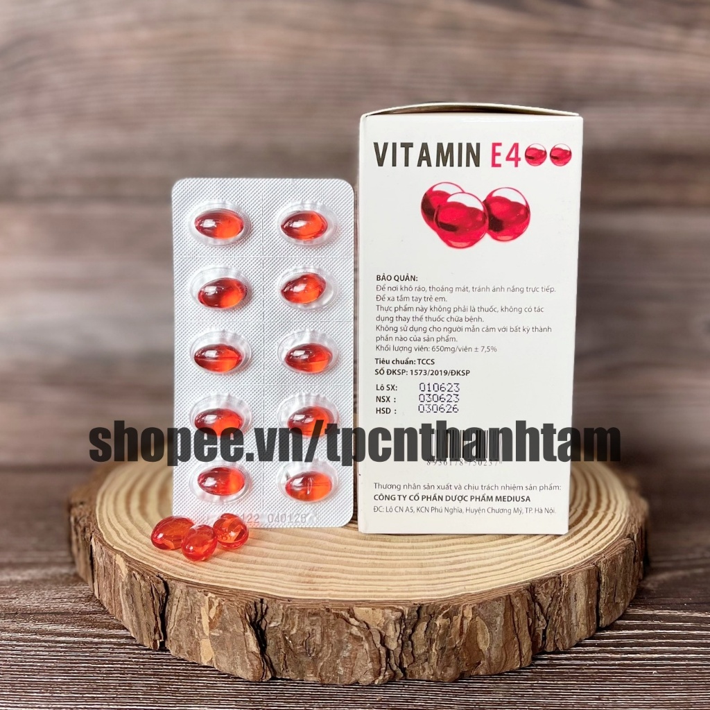 Viên uống VITAMIN E ĐỎ USA bổ sung vitamin E giúp làm đẹp da, trắng da, hồi phục da nhăn nheo- Hộp 100 viên