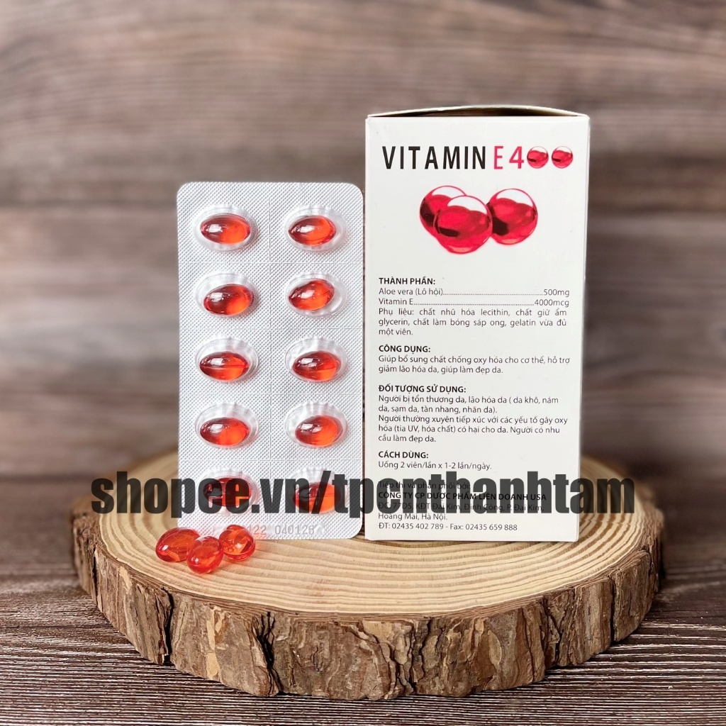 Viên uống VITAMIN E ĐỎ USA bổ sung vitamin E giúp làm đẹp da, trắng da, hồi phục da nhăn nheo- Hộp 100 viên