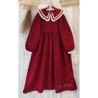 Đầm Baby doll đỏ phối ren Gà Vintage