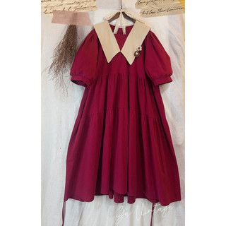 Đầm Baby đỏ phối màu Gà vintage