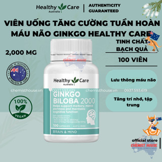 [Hàng Chuẩn ÚC] Healthy Care Ginkgo Biloba 2000mg - Viên Uống Bổ Não 100 viên Hoạt Huyết Tuần Hoàn Não Úc Từ Bạch Quả