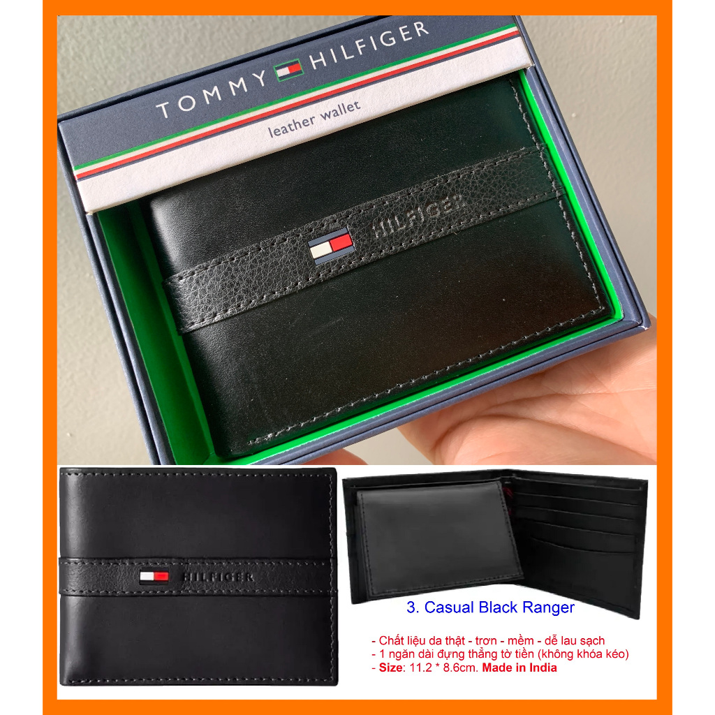 Chính hãng Mỹ - Ví đen da nam Tommy Hilfiger