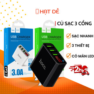 Cốc sạc hoco c15 3a 3 cổng sạc cùng lúc - màn hình lcd hiển thị điện áp