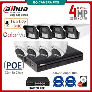 Bộ Camera giám sát IP 4.0MP Utra HD, Bộ 4,5,6,7,8 Cam IP Chạy phần mềm Dahua, Kèm Đầy đủ phụ kiện, POE cắm là dùng ngay