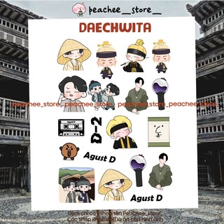 Sticker Daechwita chibi BTS SUGA Agust D hình dán trang trí sổ tay điện thoại laptop