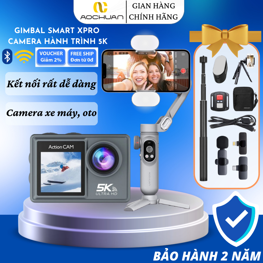 Gimbal Smart Xpro, Máy quay phim camera 5K chính hãng AOCHUAN, Camera chống nước, Bộ đôi hoàn hảo
