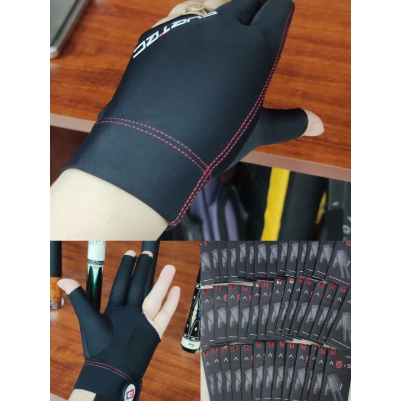 Găng tay Bida Cuetec ĐEN CHỈ ĐỎ hở ngón [CHÍNH HÃNG]