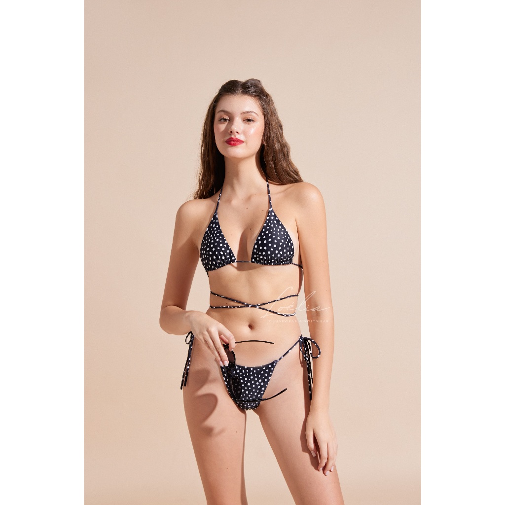 LOÉLIA - Classic Bikini đen chấm bi trắng