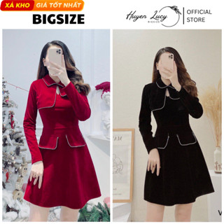  XẢ KHO Đầm nhung thiết kế tiểu thư váy dài tay công sở BIGSIZE cực xinh Huyền Lucy Bigsize 