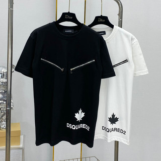Áo phông nam nữ cổ tròn 2 khoá ngực in lá phong chữ icon dsq2 hai mặt rẻ đẹp. áo thun khoá zip dsquared2 icon mặt sau.