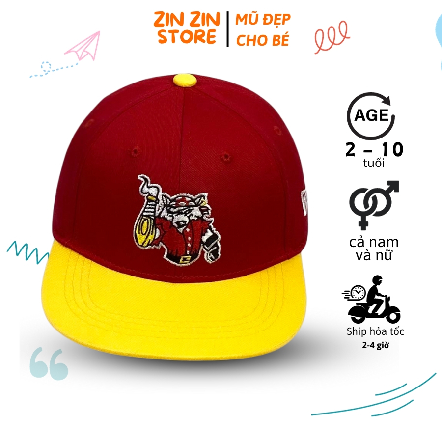 Nón kết snapback trẻ em màu đỏ vàng chú sư tử siêu đẹp cho bé đội đi chơi dịp tết 2024 hàng chất lượng cao
