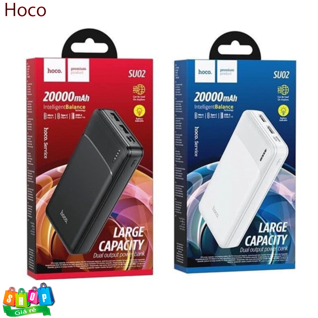 Pin Sạc Dự Phòng Hoco SU02 20000mAh 2 Output USB 2 Input Micro Type-C - Hỗ Trợ Sạc Nhiều Thiết Bị Cùng Lúc Bền Bỉ Tốt