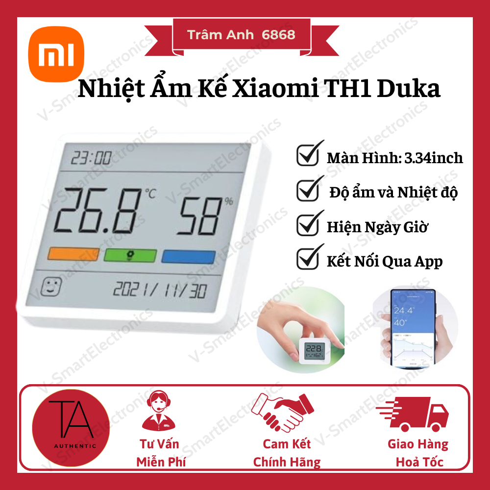 Nhiệt Ẩm Kế Thông Minh TH1 Duka, Đo Nhiệt Độ Và Độ Ẩm Màn Hình Lớn 3.67inch, Kết Nối App, Độ Chính Xác Cao, BH 12 Tháng