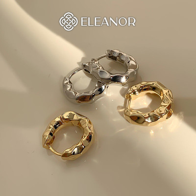 Bông tai nữ chuôi bạc 925 Eleanor Accessories viền gợn sóng khuyên tai basic phụ kiện trang sức 4874