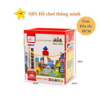 Chọn muc Tặng lì xì Tết - Đồ chơi gỗ - Hộp 62 khối gỗ lắp xếp xây dựng mô hình thành phố cho bé