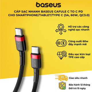 Cáp sạc nhanh Baseus Cafule C to C 60W PD cho Smartphone/ Tablet / Laptop truyền data tốc độ cao