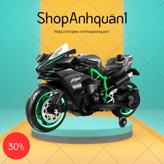 Xe máy điện trẻ em, moto điện có đèn bánh xe có chân gas tự lái cho bé mẫu Ninja H2r,bánh xe có đèn