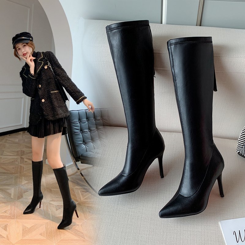 Giày boot cao gót 8 phân da láng ngang gối Korea sành điệu S041