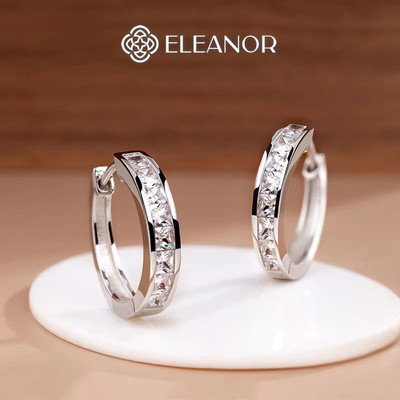 Khuyên tai nữ chuôi bạc 925 Eleanor Accessories dáng tròn bông tai đính đá phụ kiện trang sức 6141