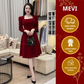 Đầm nữ tay dài dáng xòe phối viền trắng Mái Em _V3152